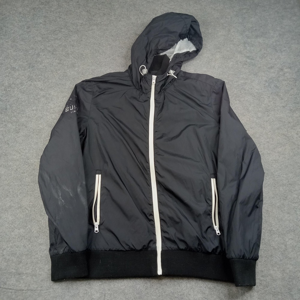 Buffalo David‎ Bitton Jacket Mens Medium Black Hooded Nylon Windbreaker Full Zip